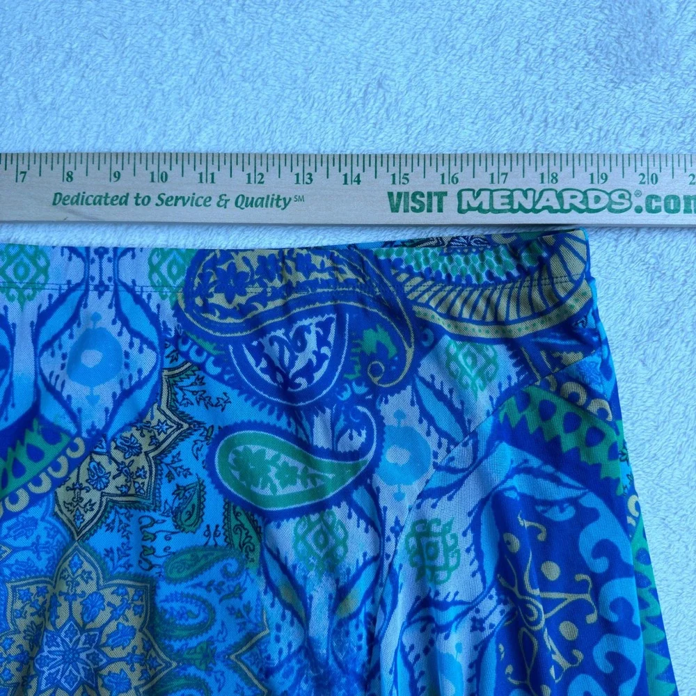 Chico's Blue Green Paisley Mesh Handkerchief Hem Pull On Midi Skirt Size XL - Picture 5 of 8